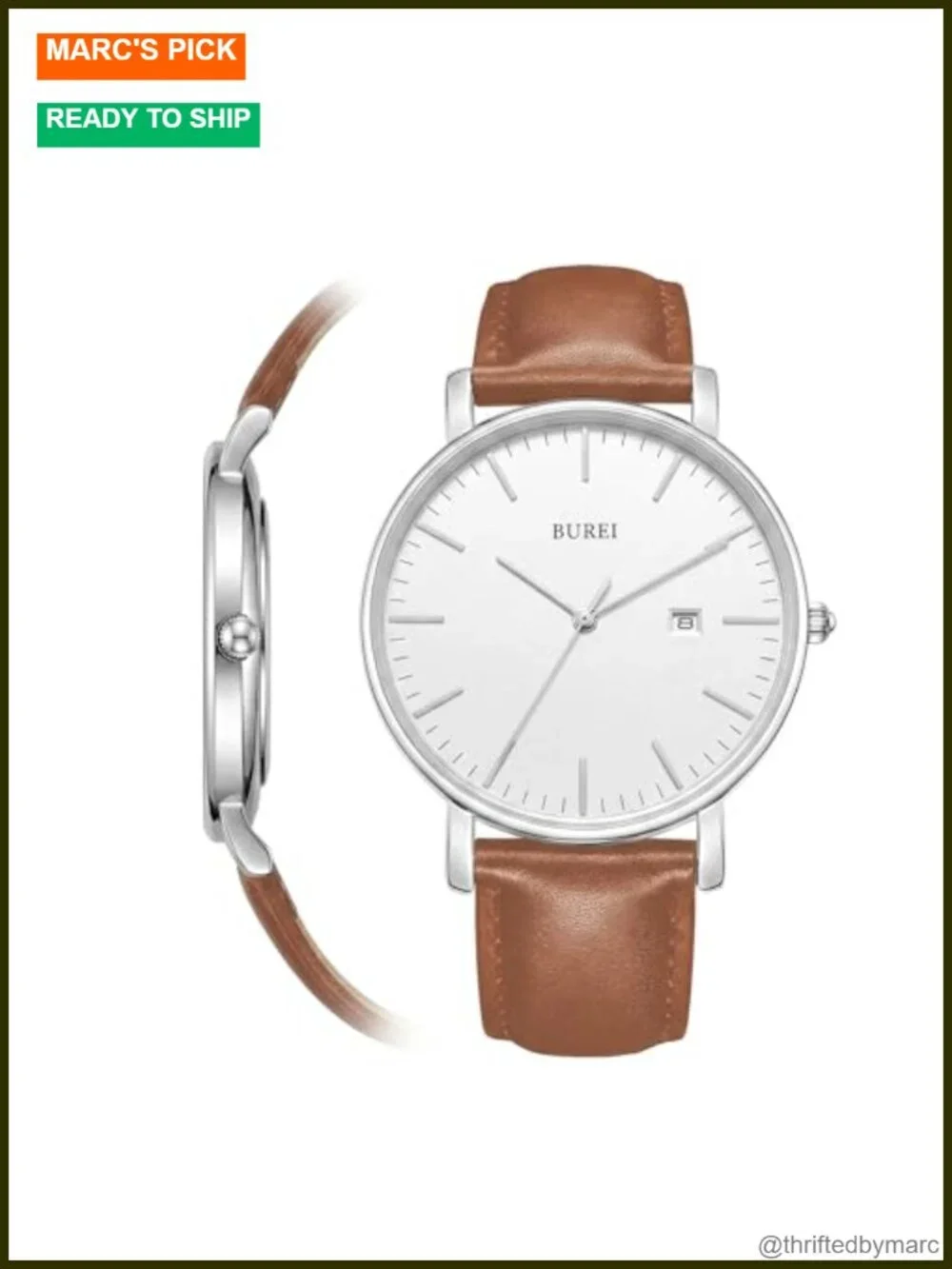 Ultra Thin Minimalist Men Watch, Leather Band, Water Resistant, Business Casual
